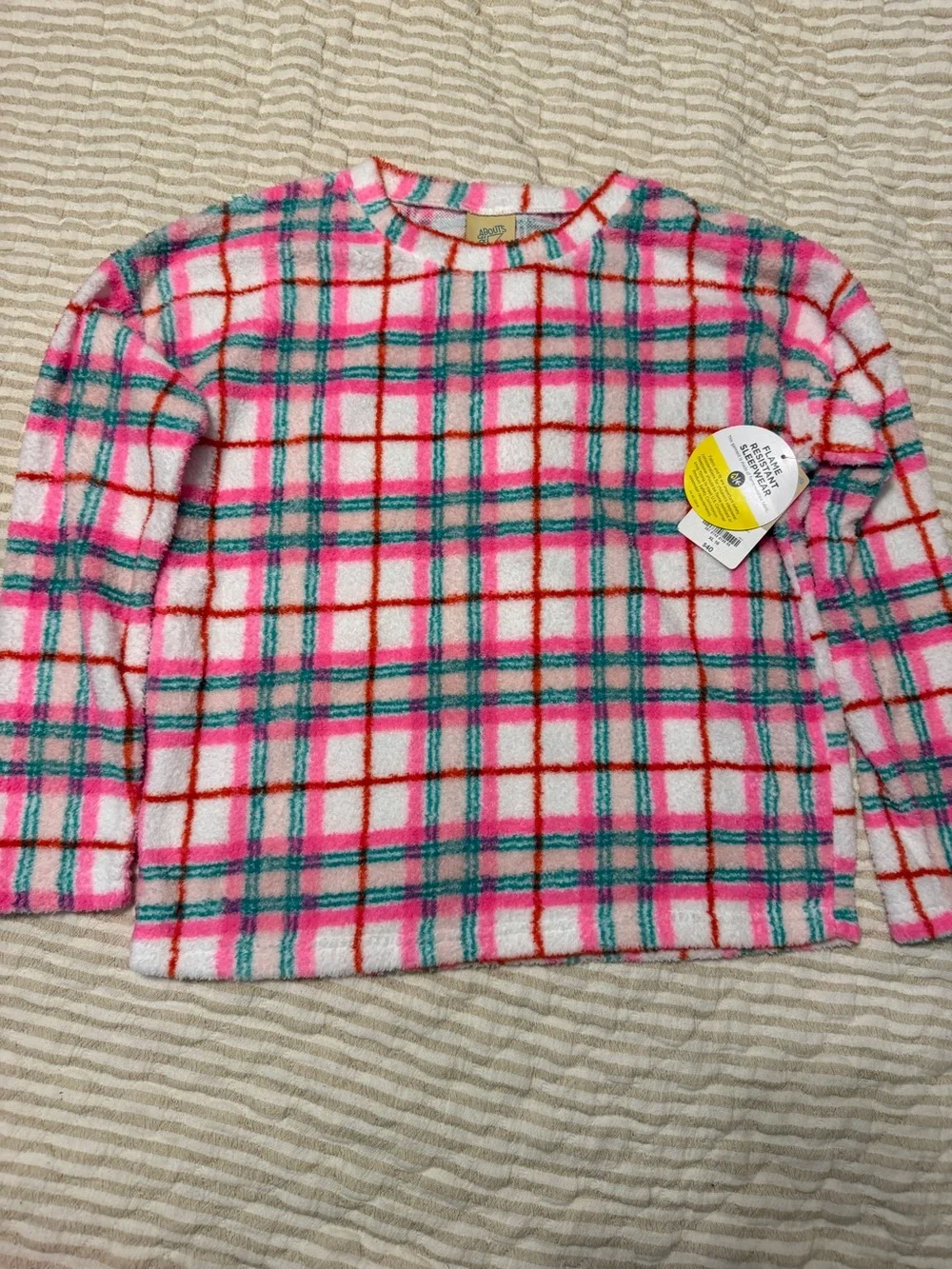 Girls' Pink Plaid Fleece Pajama Set with Bow Detail